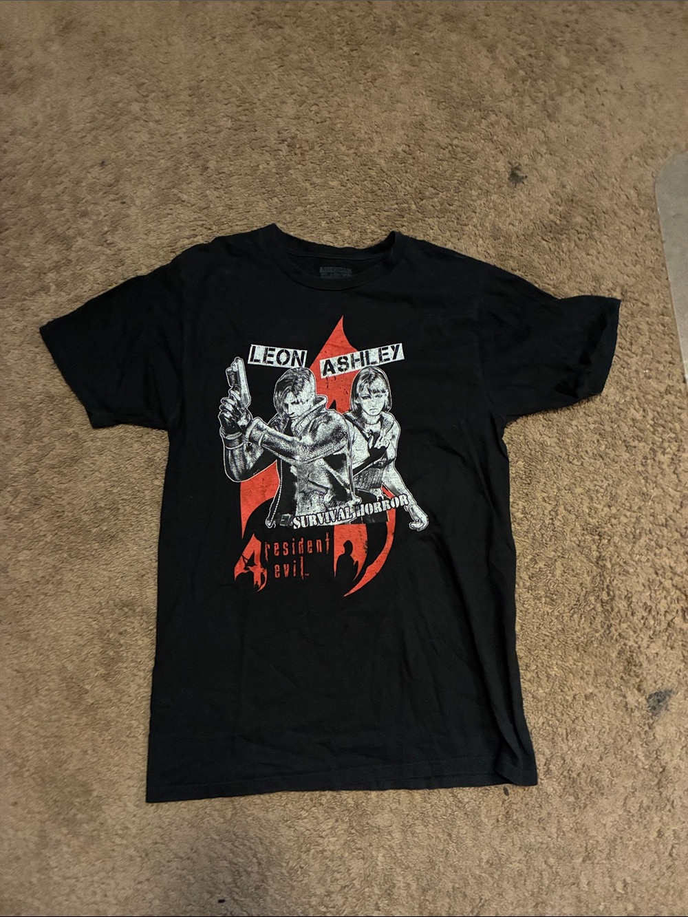 Hot Topic Black Resident Evil Leon & Ashley Graphic Tee with Red Accent